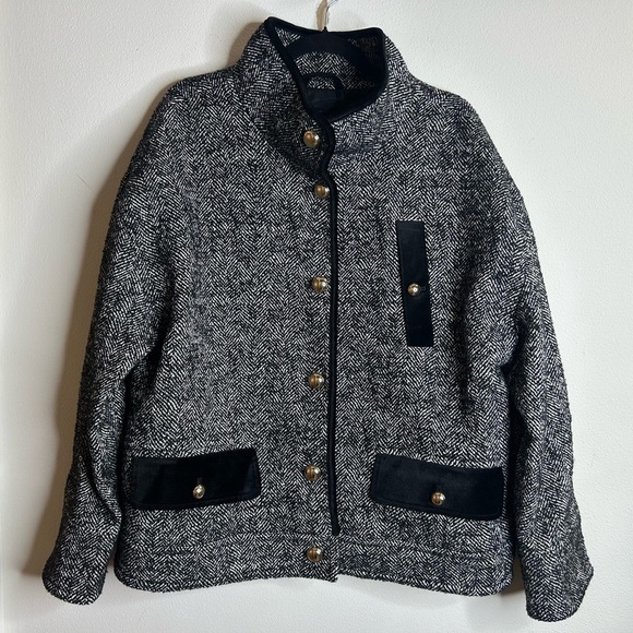 Classic Old Money Preppy Talbots XL Black White Textured Winter Fall Coat Gold - Picture 5 of 16
